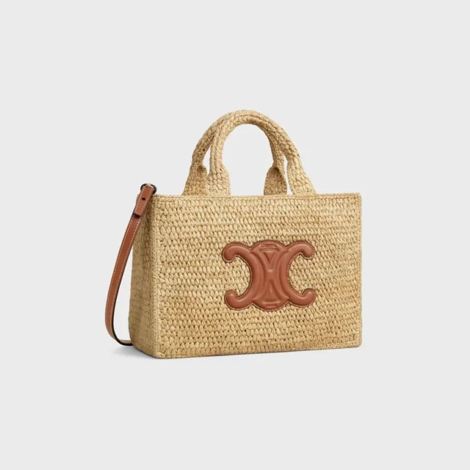 Bolso pequeño Cabas Thais de rafia y piel de becerro Bolso pequeño Cabas Thais de rafia y piel de becerro