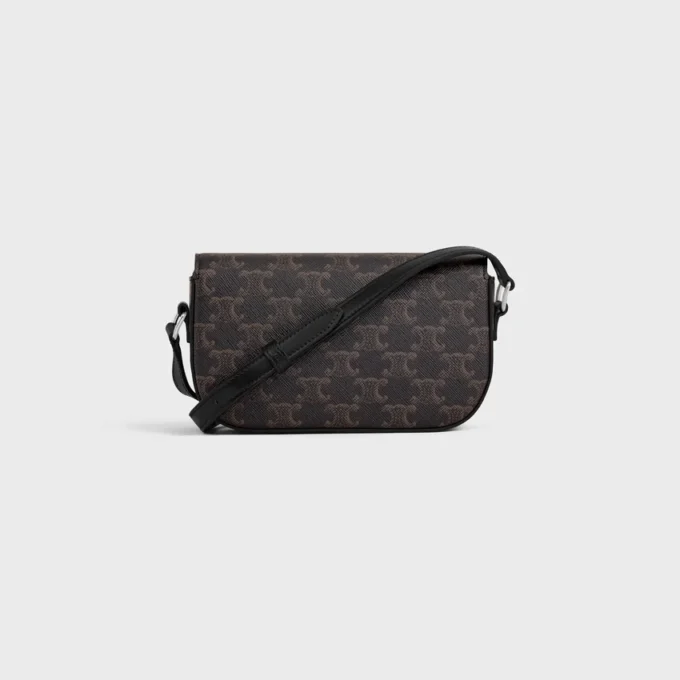 Bolso pequeño de bandolera Triomphe en Triomphe Canvas y piel de becerro Bolso pequeño de bandolera Triomphe en Triomphe Canvas y piel de becerro