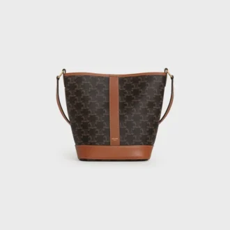 Bolso pequeño tipo cubo en Triomphe Canvas y piel de becerro