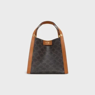 Bolso pequeño tipo cubo en Triomphe Canvas y piel de becerro natural