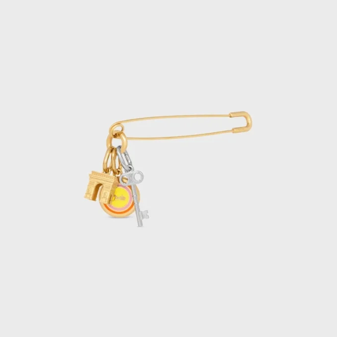 Broche de alfiler de seguridad con charms en latón con acabado dorado Broche de alfiler de seguridad con charms en latón con acabado dorado