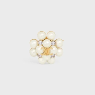 Broche Les Perles CELINE en strass, perlas de resina, latón con acabado dorado y acero