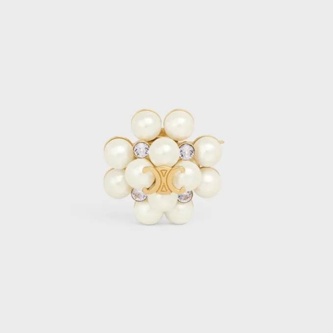 Broche Les Perles CELINE en strass, perlas de resina, latón con acabado dorado y acero Broche Les Perles CELINE en strass, perlas de resina, latón con acabado dorado y acero
