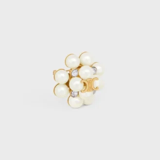 Broche Les Perles CELINE en strass, perlas de resina, latón con acabado dorado y acero