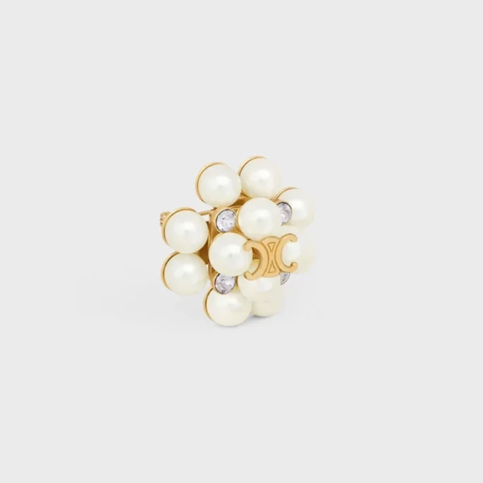 Broche Les Perles CELINE en strass, perlas de resina, latón con acabado dorado y acero Broche Les Perles CELINE en strass, perlas de resina, latón con acabado dorado y acero