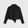 Camisa corta con cuello lavallière en sarga de seda Camisa corta con cuello lavallière en sarga de seda