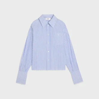 Camisa corta de popelín de algodón a rayas