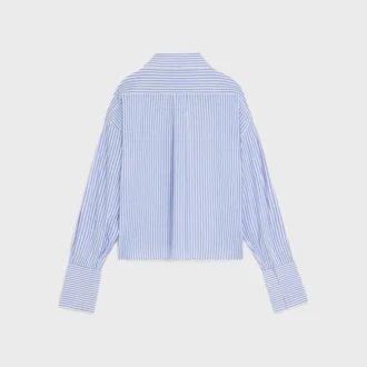 Camisa corta de popelín de algodón a rayas
