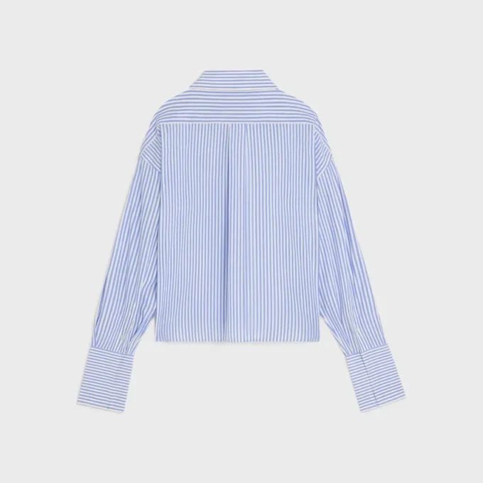 Camisa corta de popelín de algodón a rayas Camisa corta de popelín de algodón a rayas