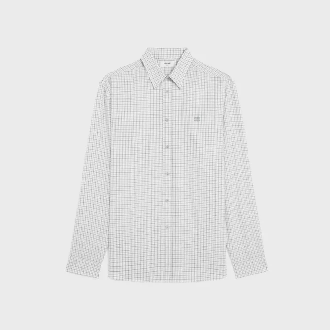 Camisa holgada de sarga de algodón a cuadros Camisa holgada de sarga de algodón a cuadros