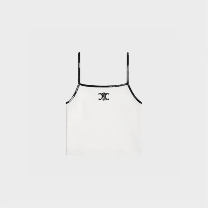Camiseta sin mangas Triomphe bordada en jersey de algodón Camiseta sin mangas Triomphe bordada en jersey de algodón