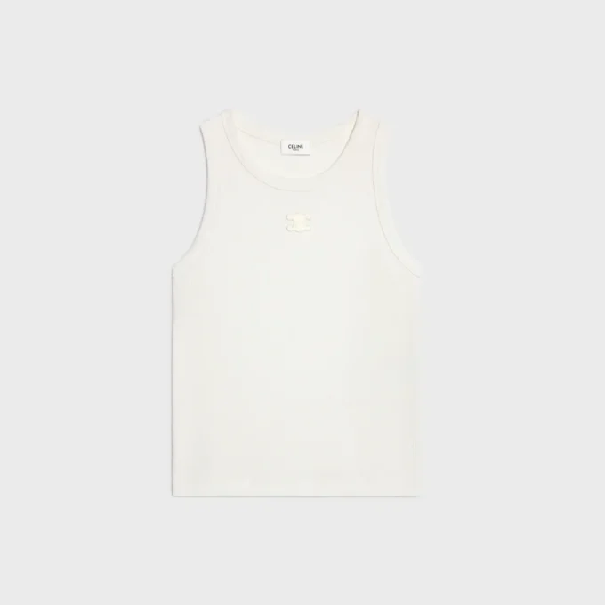 Camiseta sin mangas Triomphe de algodón acanalado y seda Camiseta sin mangas Triomphe de algodón acanalado y seda