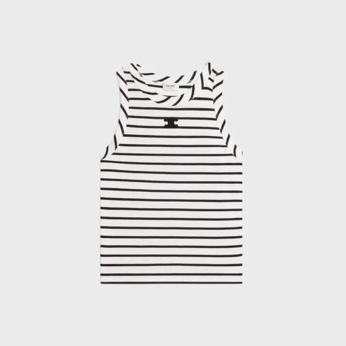 Camiseta sin mangas Triomphe en jersey de seda a rayas Camiseta sin mangas Triomphe en jersey de seda a rayas