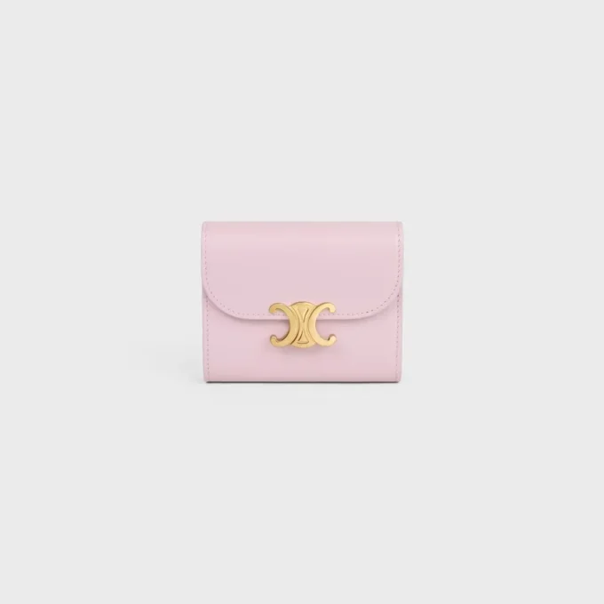 Cartera pequeña con solapa Triomphe en piel de becerro brillante Cartera pequeña con solapa Triomphe en piel de becerro brillante