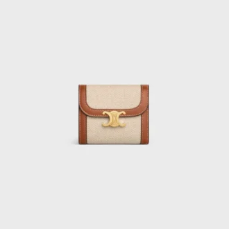 Cartera pequeña con solapa Triomphe en tejido y piel de becerro