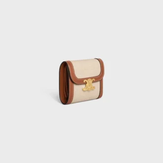 Cartera pequeña con solapa Triomphe en tejido y piel de becerro