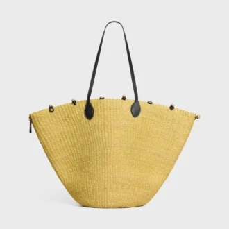 Cesta de cuentas Triomphe grandes en sisal y piel de becerro