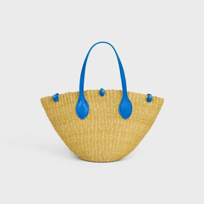 Cesta pequeña «Triomphe» con cuentas, de sisal y piel de becerro Cesta pequeña «Triomphe» con cuentas, de sisal y piel de becerro