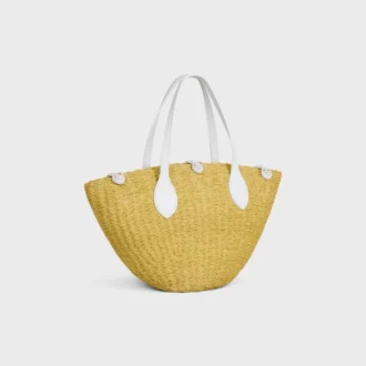 Cesta pequeña «Triomphe» con cuentas, de sisal y piel de becerro Cesta pequeña «Triomphe» con cuentas, de sisal y piel de becerro