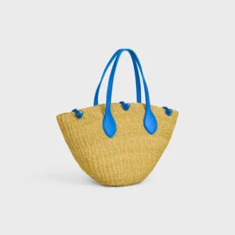 Cesta pequeña «Triomphe» con cuentas, de sisal y piel de becerro