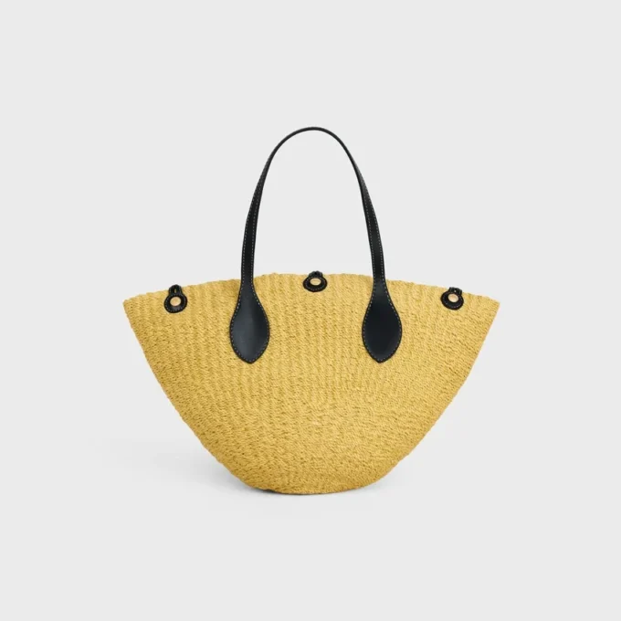 Cesta pequeña «Triomphe» con cuentas, de sisal y piel de becerro Cesta pequeña «Triomphe» con cuentas, de sisal y piel de becerro