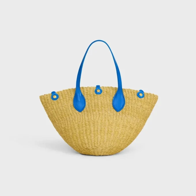 Cesta pequeña «Triomphe» con cuentas, de sisal y piel de becerro Cesta pequeña «Triomphe» con cuentas, de sisal y piel de becerro
