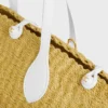 Cesta pequeña «Triomphe» con cuentas, de sisal y piel de becerro