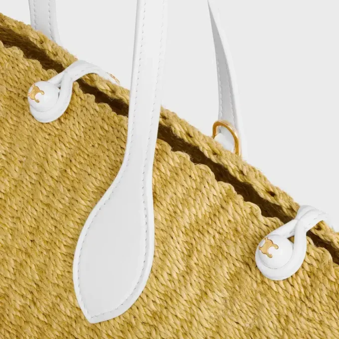 Cesta pequeña «Triomphe» con cuentas, de sisal y piel de becerro