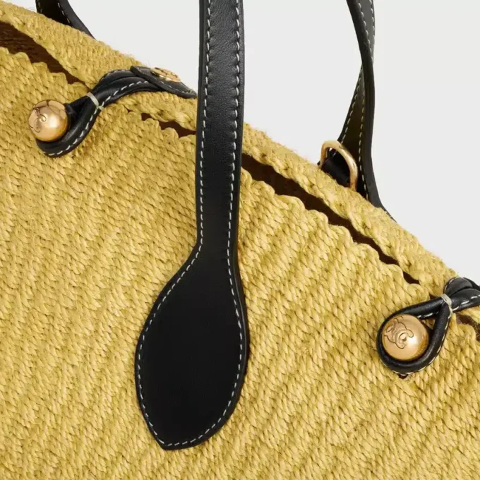 Cesta pequeña «Triomphe» con cuentas, de sisal y piel de becerro Cesta pequeña «Triomphe» con cuentas, de sisal y piel de becerro