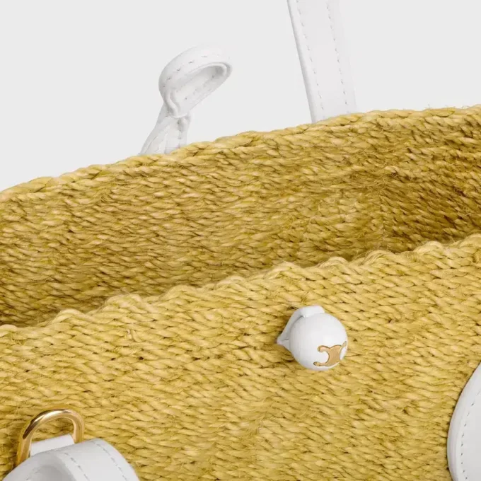 Cesta pequeña «Triomphe» con cuentas, de sisal y piel de becerro