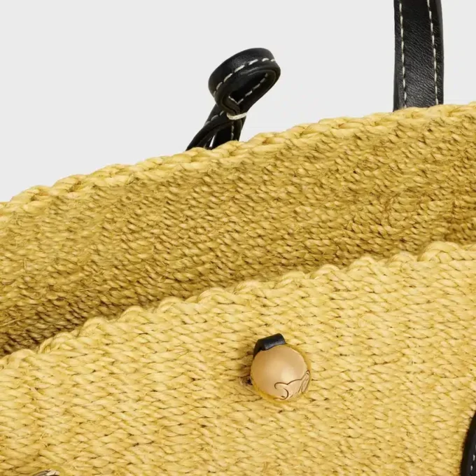 Cesta pequeña «Triomphe» con cuentas, de sisal y piel de becerro Cesta pequeña «Triomphe» con cuentas, de sisal y piel de becerro