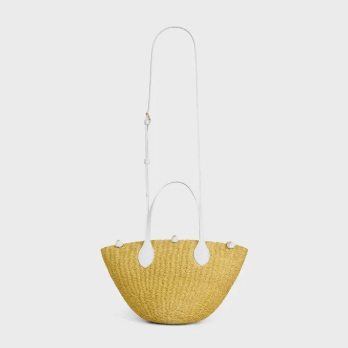 Cesta pequeña «Triomphe» con cuentas, de sisal y piel de becerro