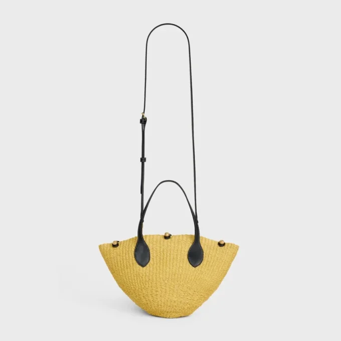 Cesta pequeña «Triomphe» con cuentas, de sisal y piel de becerro Cesta pequeña «Triomphe» con cuentas, de sisal y piel de becerro
