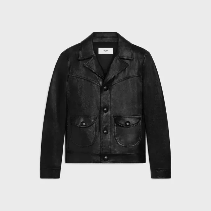 Chaqueta blusón de corte recto en piel de cordero encerada Chaqueta blusón de corte recto en piel de cordero encerada