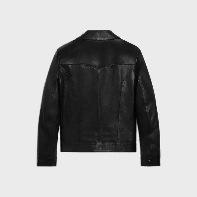 Chaqueta blusón de corte recto en piel de cordero encerada Chaqueta blusón de corte recto en piel de cordero encerada
