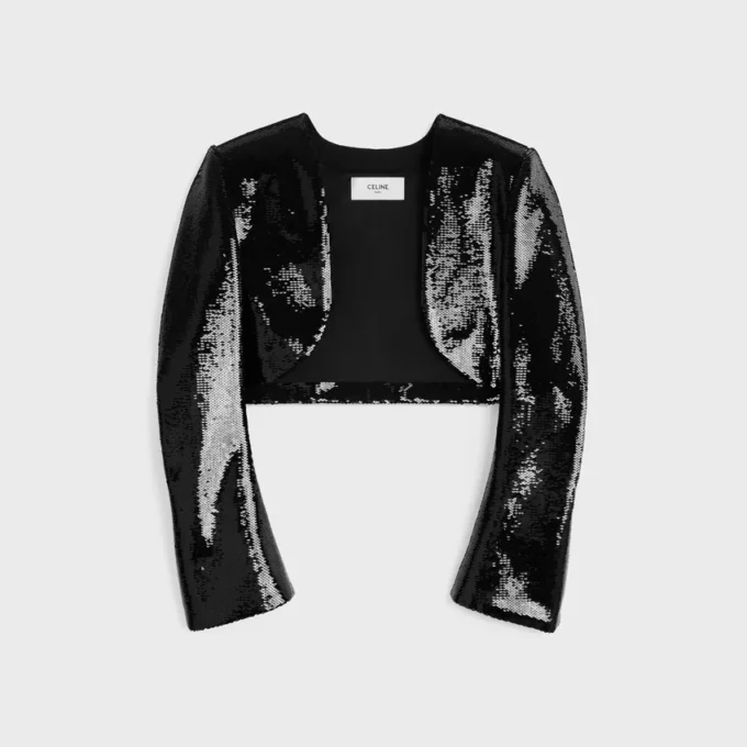 Chaqueta bolero bordada en gabardina de lana