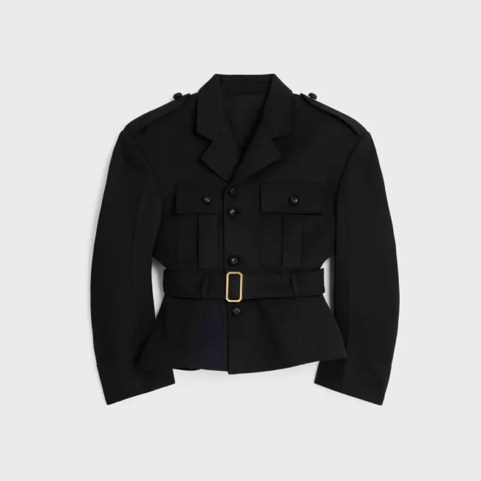 Chaqueta con peplum de gabardina de lana Chaqueta con peplum de gabardina de lana