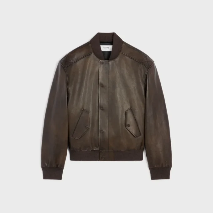 Chaqueta Teddy estilo aviador en piel de becerro granulada Chaqueta Teddy estilo aviador en piel de becerro granulada