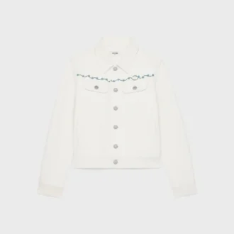 Chaqueta vaquera bordada en denim blanco lavado al natural