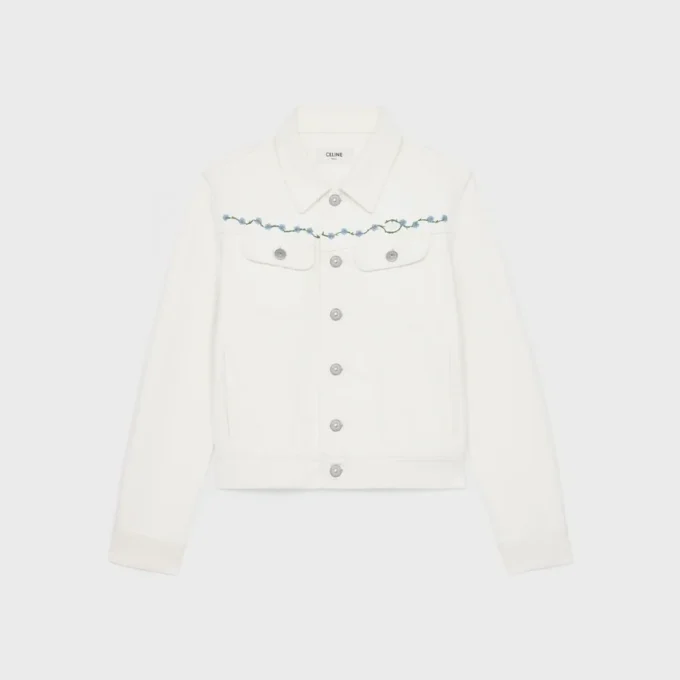 Chaqueta vaquera bordada en denim blanco lavado al natural