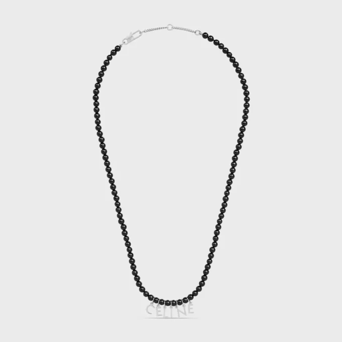 Collar de cuentas CELINE Monochroms en ónix y latón con acabado de rodio Collar de cuentas CELINE Monochroms en ónix y latón con acabado de rodio