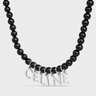 Collar de cuentas CELINE Monochroms en ónix y latón con acabado de rodio