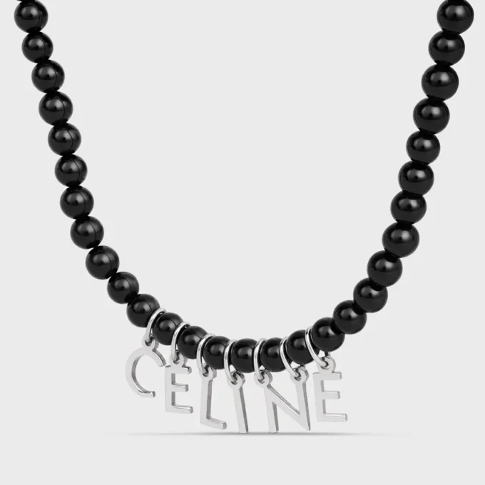 Collar de cuentas CELINE Monochroms en ónix y latón con acabado de rodio Collar de cuentas CELINE Monochroms en ónix y latón con acabado de rodio