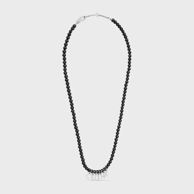 Collar de cuentas CELINE Monochroms en ónix y latón con acabado de rodio Collar de cuentas CELINE Monochroms en ónix y latón con acabado de rodio