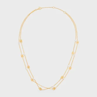 Collar doble Triomphe Pearl en latón con acabado dorado y perlas de resina