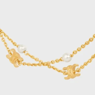 Collar doble Triomphe Pearl en latón con acabado dorado y perlas de resina