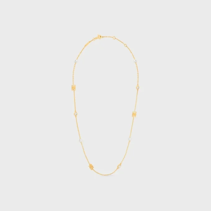 Collar Les Perles CELINE de strass, perlas de resina y latón con acabado dorado Collar Les Perles CELINE de strass, perlas de resina y latón con acabado dorado