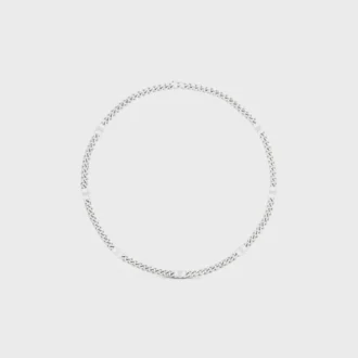 Collar Triomphe Small Gourmette en latón con acabado de rodio