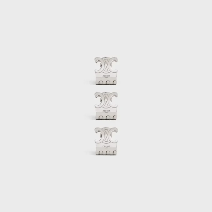 Conjunto CELINE de 3 mini pinzas para el cabello en latón con acabado de rodio y acero Conjunto CELINE de 3 mini pinzas para el cabello en latón con acabado de rodio y acero