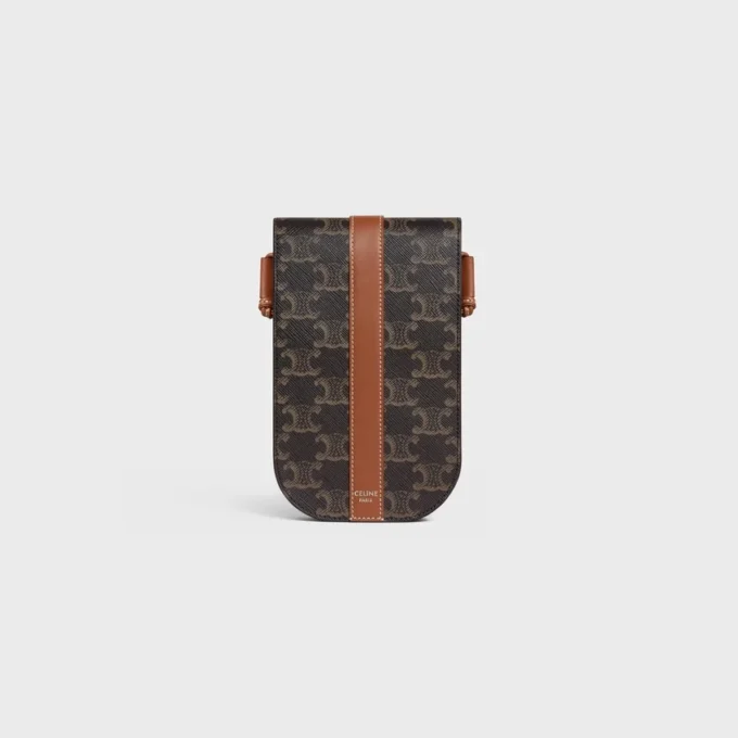 Funda para teléfono con solapa en Triomphe Canvas y piel de becerro